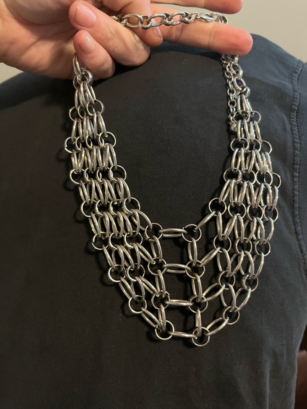 Multi-Strand Silver Chain-Link Statement Necklace